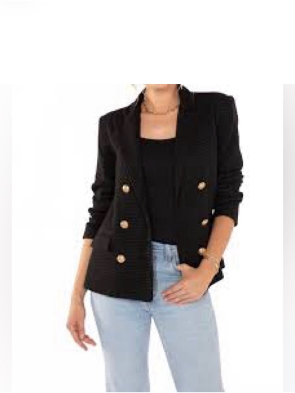 bishop + young - Anthropologie - Black Double-Breasted Blazer with Gold Buttons